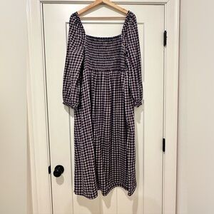 J. Crew Factory Plaid Smocked Midi Dress